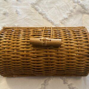 EUC Lilly Pulitzer Wicker Clutch Bamboo Toggle Boho Straw Basket Bag